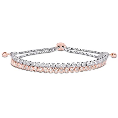Miadora 14k 2-Tone Gold 1ct TDW Diamond Double Layered Tennis Bracelet