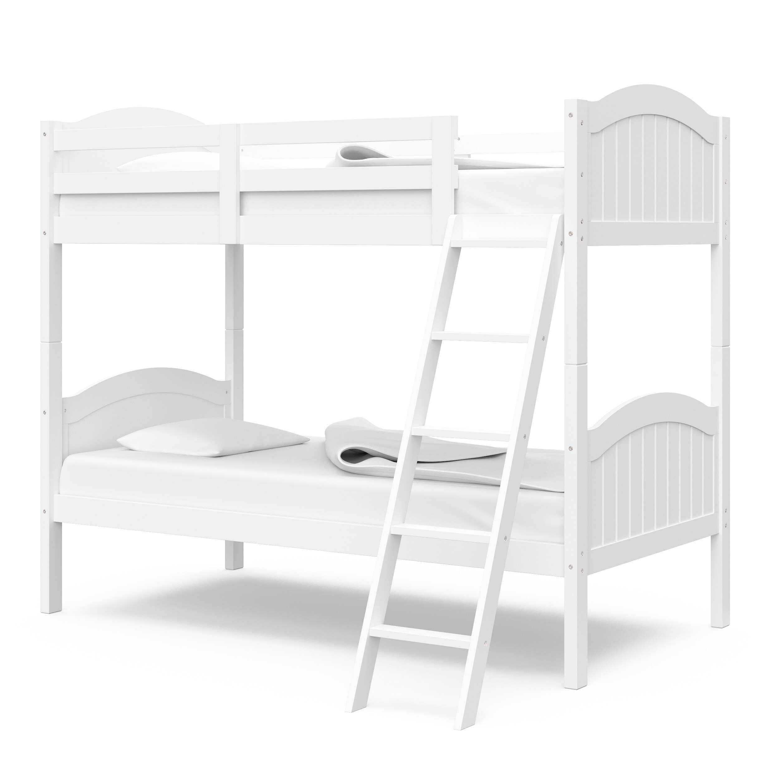 grey and white bunk beds