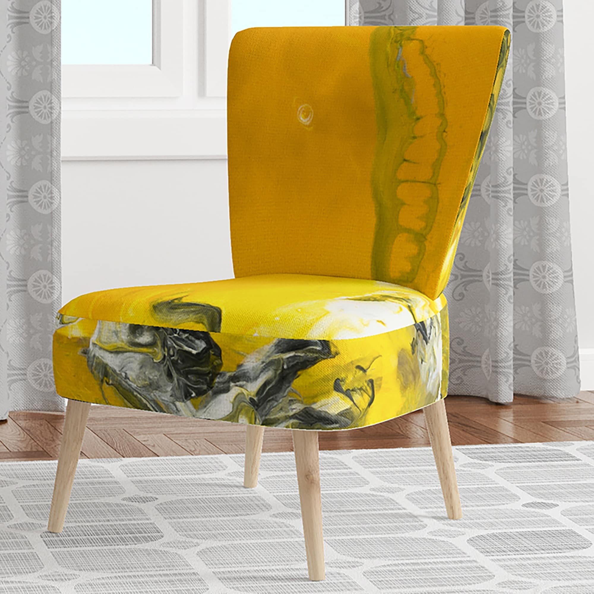 white and yellow accent chair