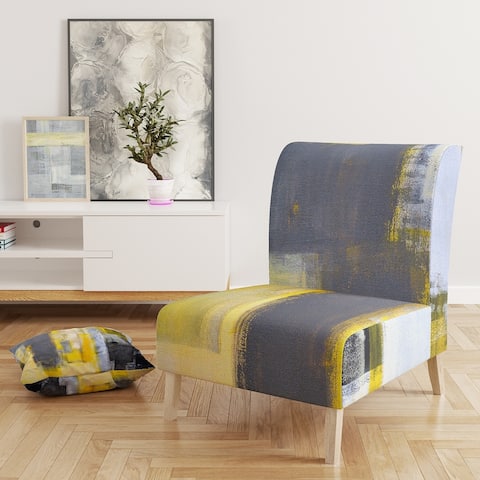 Designart 'Grey and Yellow Blur Abstract' Upholstered Mid-Century Accent Chair