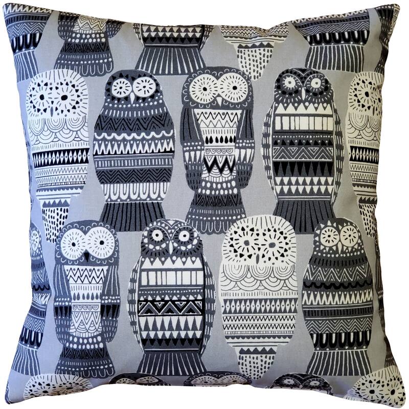 Midnight Owl Cotton Print 17x17 Throw Pillow with Polyfill Insert
