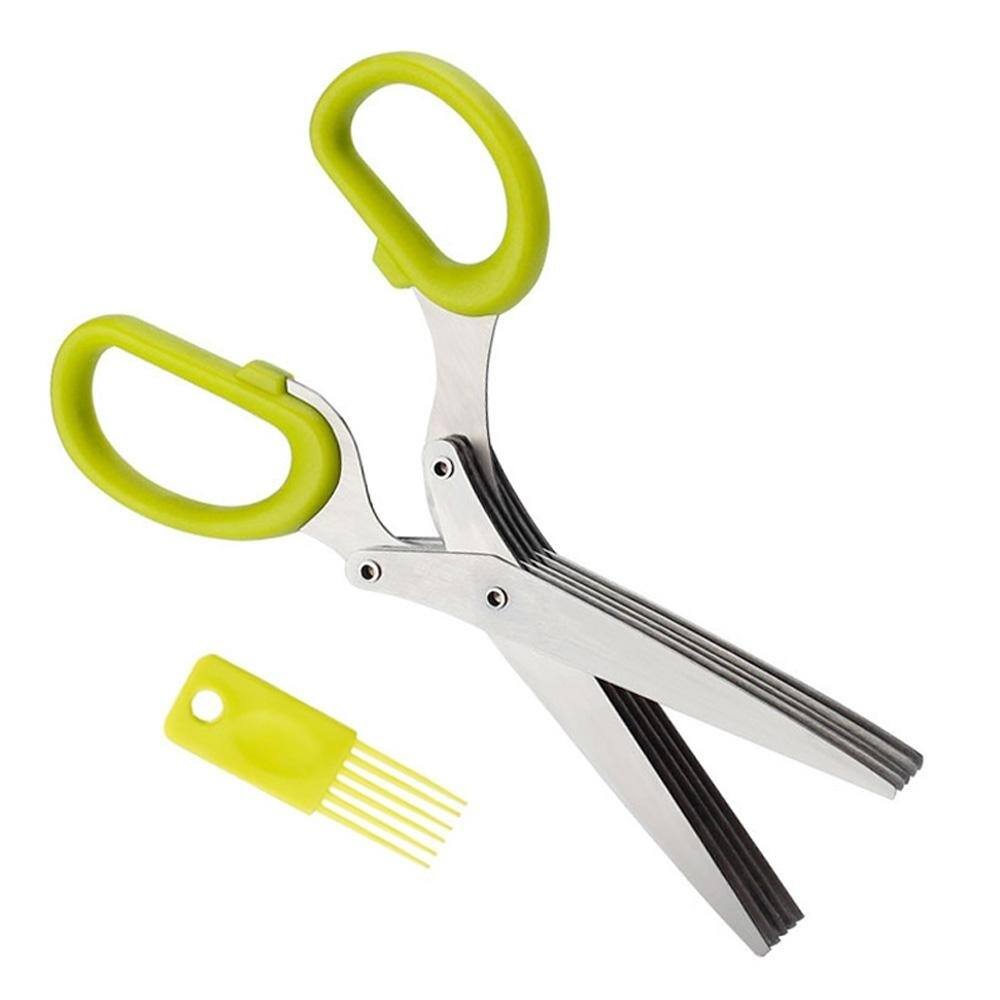 Stainless Steel 5 Blades Herb Scissors with Cleaning Brush