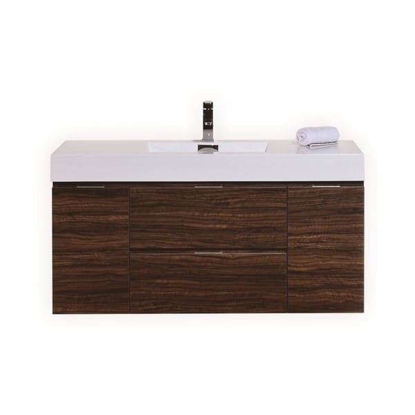 Bliss 48" Walnut Wall Mount Single Sink Modern Bathroom Vanity