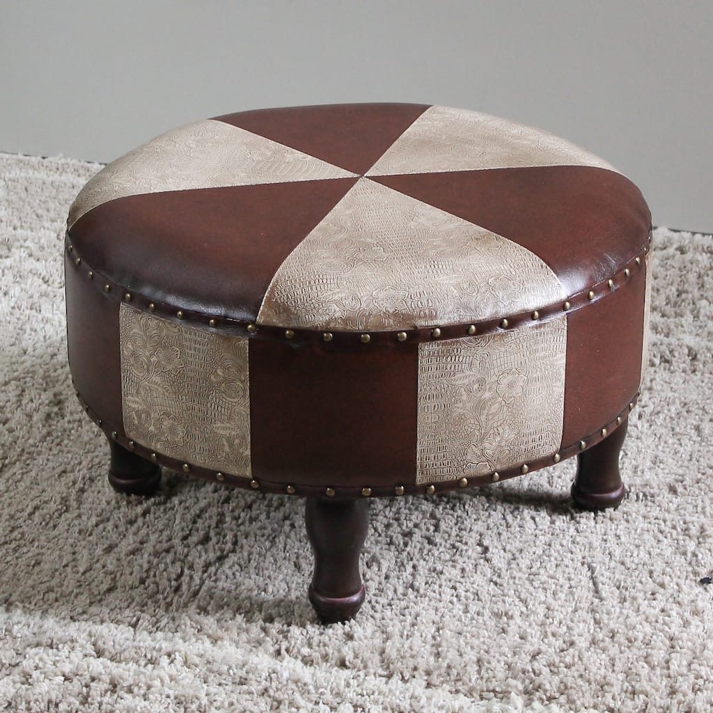 International Caravan Faux-Leather Large Round Stool