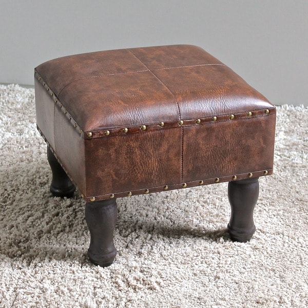 International Caravan Faux Leather 16-inch Square Stool ...