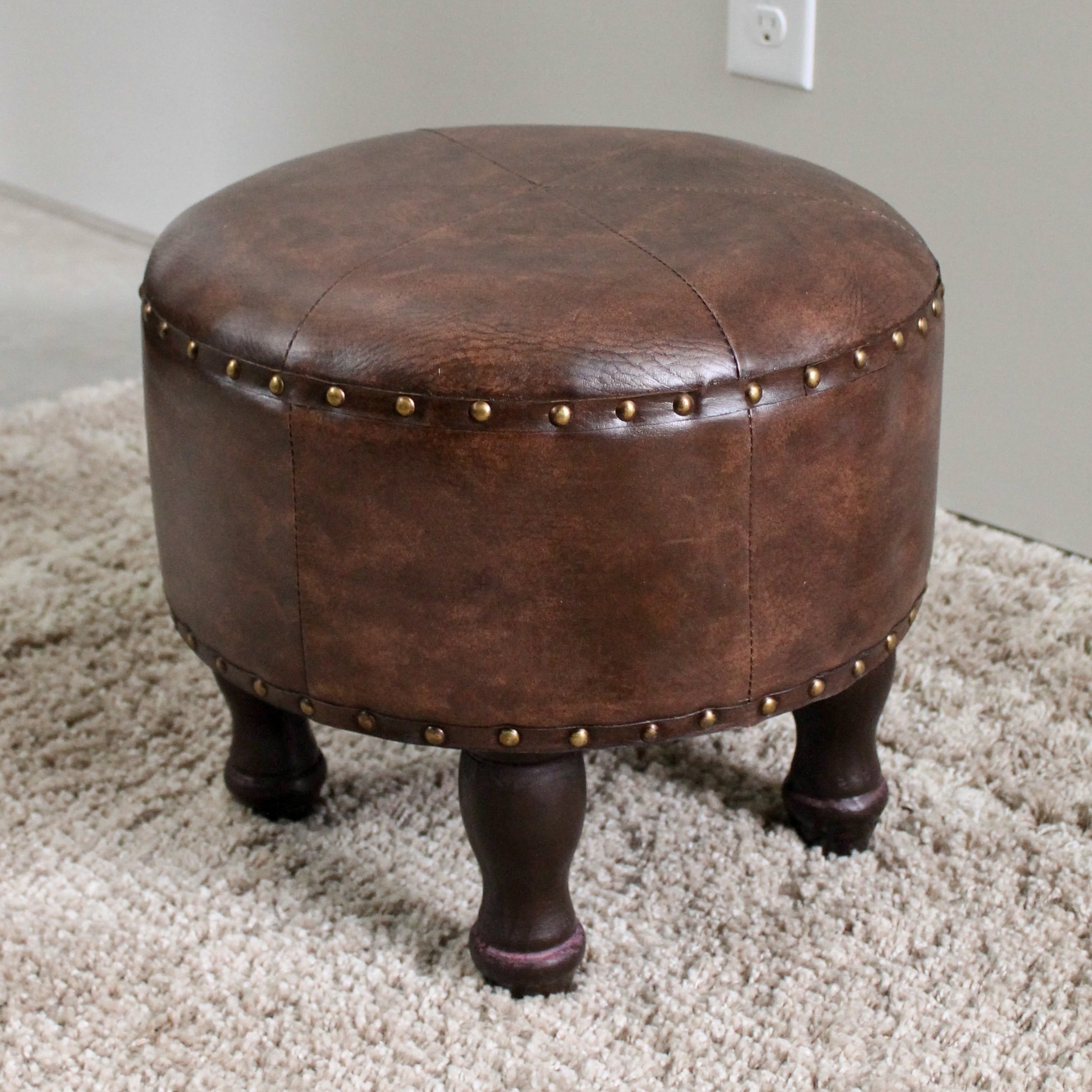 International Caravan Faux Leather Large Round Stool