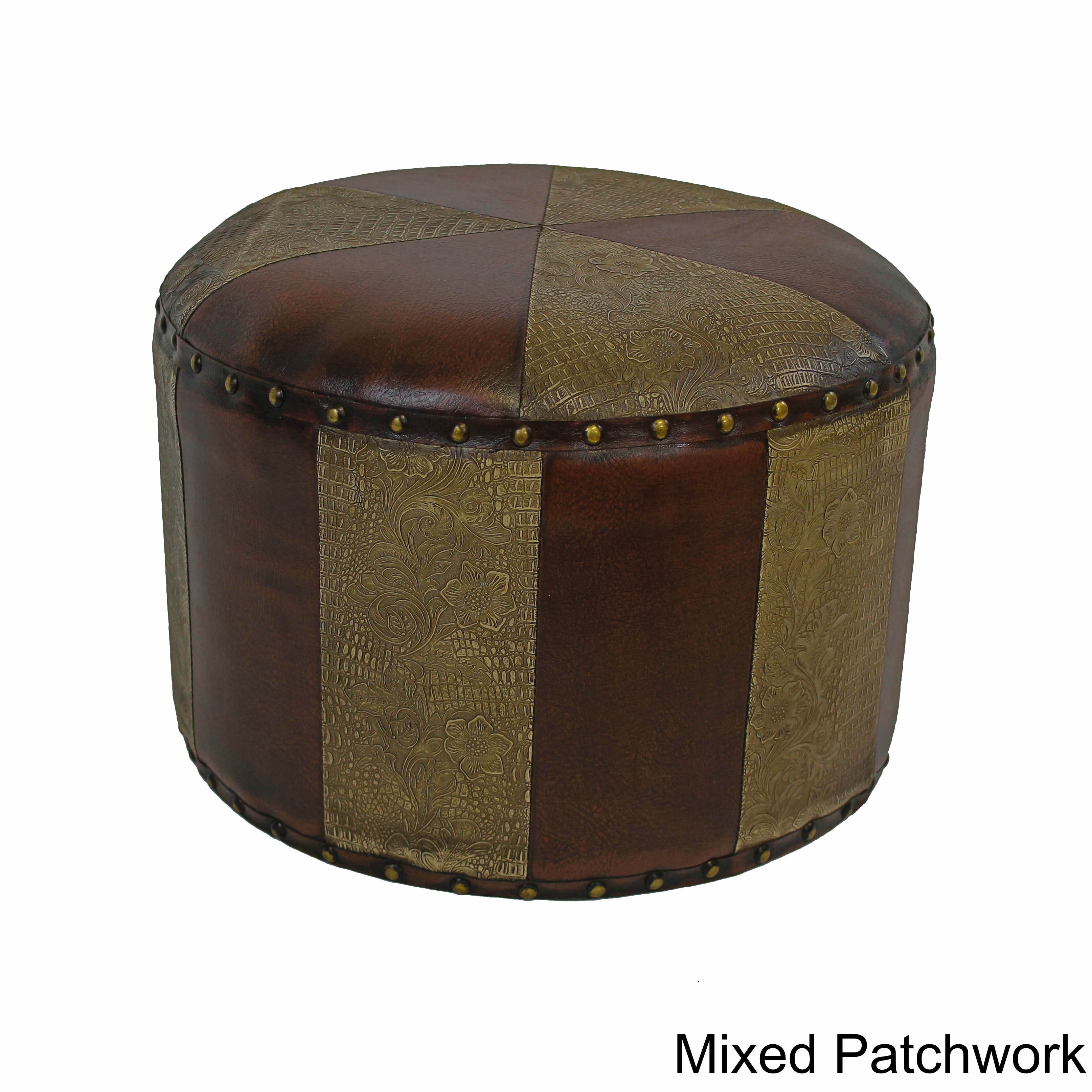 International Caravan Faux Leather Round Mini Stool