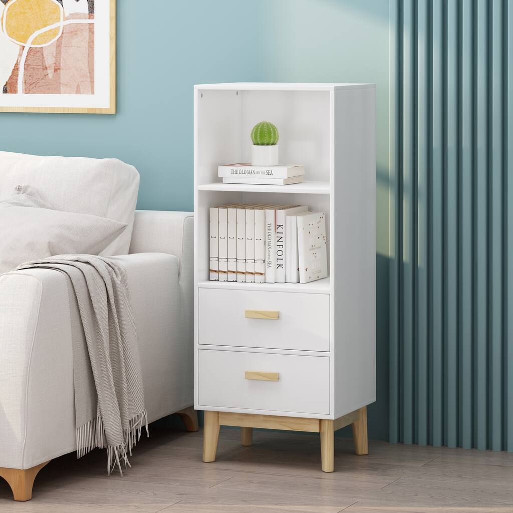 Pavona Mid-Century Modern Cabinet with 2 Shelves and 2 Drawers by Christopher Knight Home - 15.75" W x 12.50" D x 39.50" H