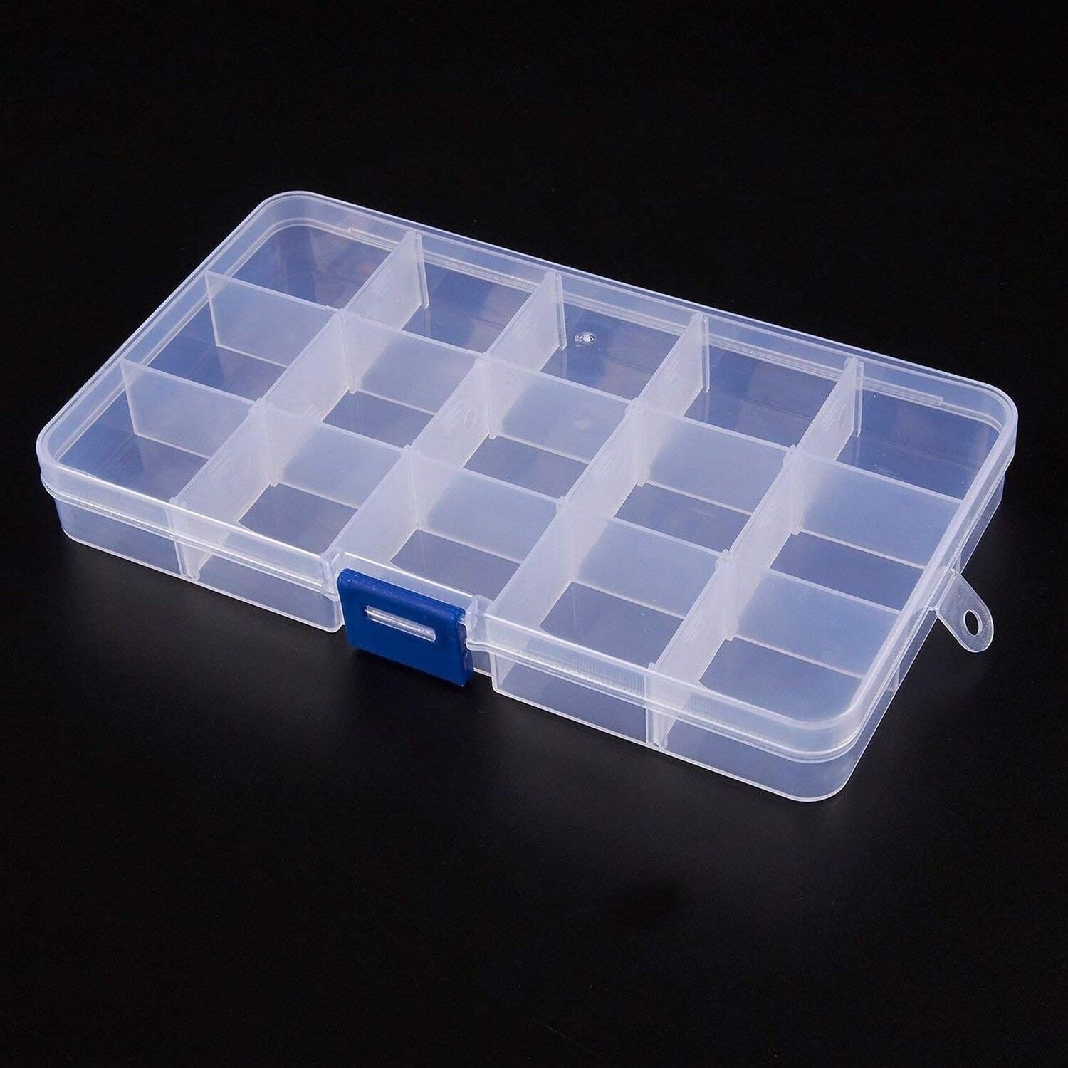 Organizer box, clear, 11x6x2-inches with 15 compartments. Sold  individually. - Fire Mountain Gems and Beads