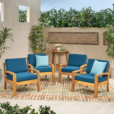 Grenada Outdoor Acacia Wood Club Chairs with Cushions (Set of 4) by Christopher Knight Home - 31.00" W x 29.00" D x 27.25" H
