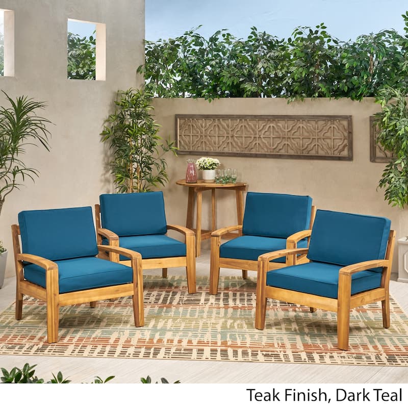 Grenada Outdoor Acacia Wood Club Chairs with Cushions (Set of 4) by Christopher Knight Home - 31.00" W x 29.00" D x 27.25" H