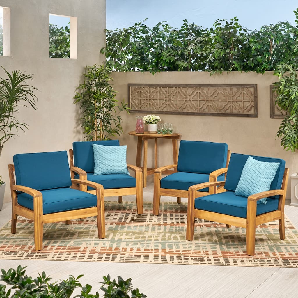 Grenada Outdoor Acacia Wood Club Chairs with Cushions (Set of 4) by Christopher Knight Home - 31.00" W x 29.00" D x 27.25" H