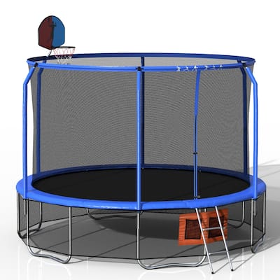 Merax 12 FT Trampoline and Enclosure Set, with Basketball Hoop