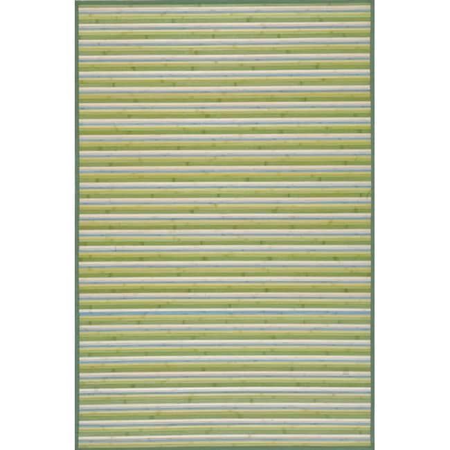 Handmade Lime Green Stripe Bamboo Rug (4 X 6)