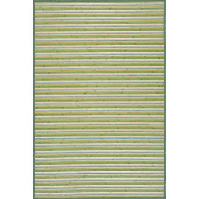 Handmade Lime Green Stripe Bamboo Rug (5 X 7)