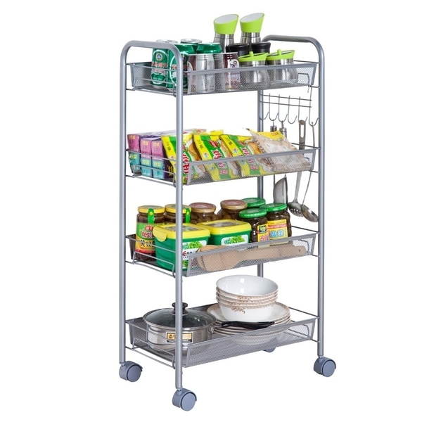 4-Tier Mesh Wire Rolling Cart Multifunction Utility Cart