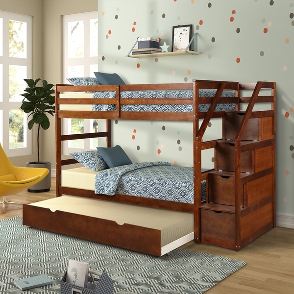 Twin-Over-Twin Trundle Bunk Bed with 4 Storage Drwers