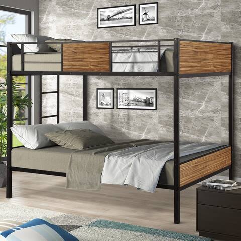 Full Over Full Bunk Bed Modern Style Steel Frame with Safety Rail