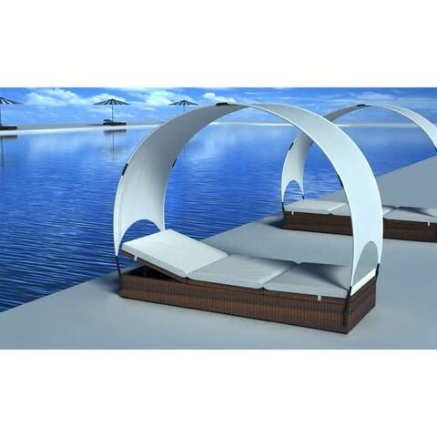 Sun Lounger with Canopy Poly Rattan Brown