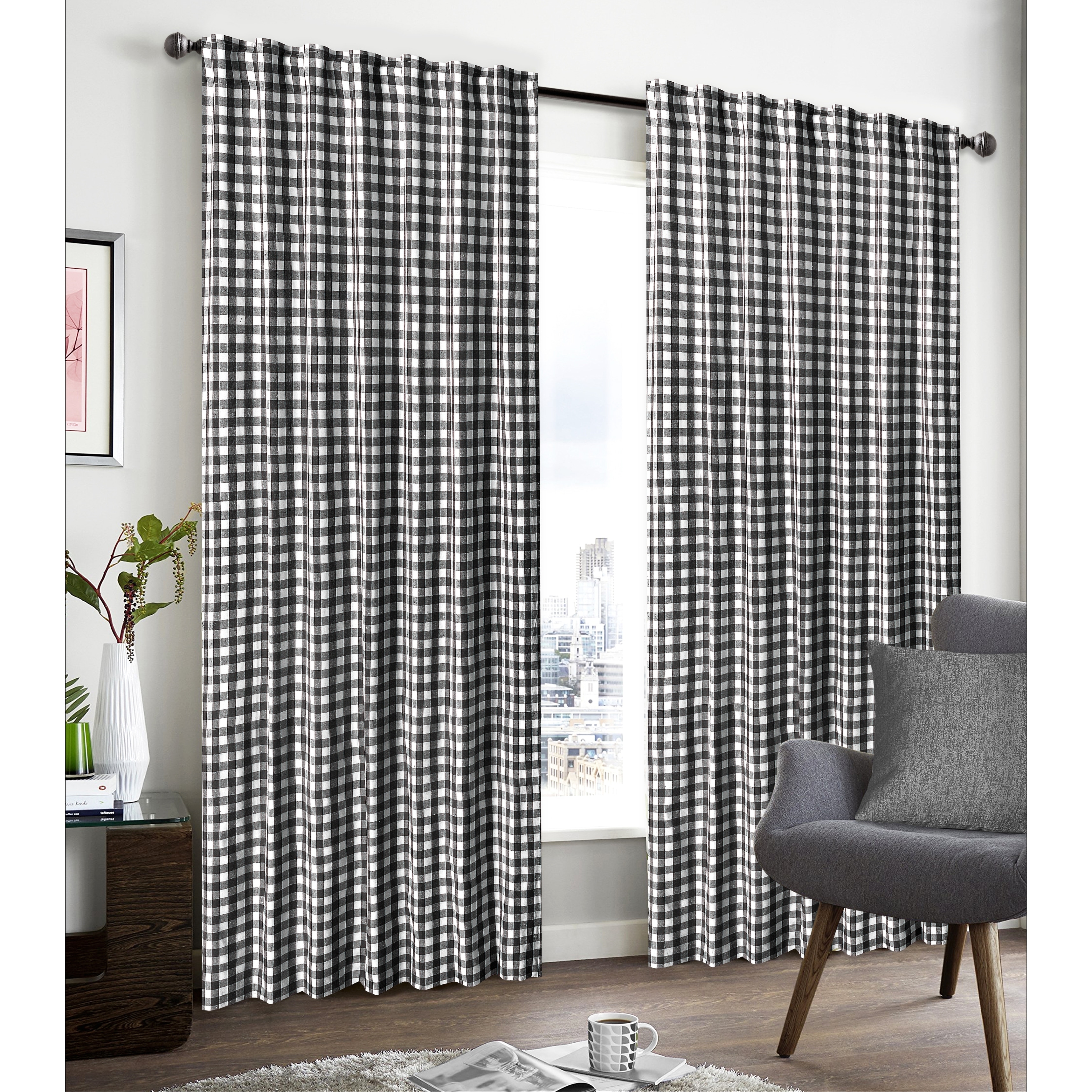 Shop Glamburg Gingham Check Plaid Farmhouse Window Curtains 2