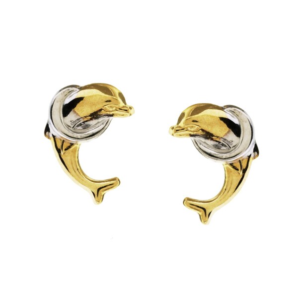 Junior Jewels 14k Two-tone Gold Dolphin Earrings - 11178846 - Overstock ...