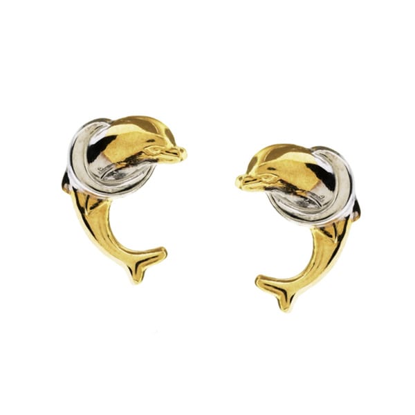 Junior Jewels 14k Two-tone Gold Dolphin Earrings - Free Shipping Today ...