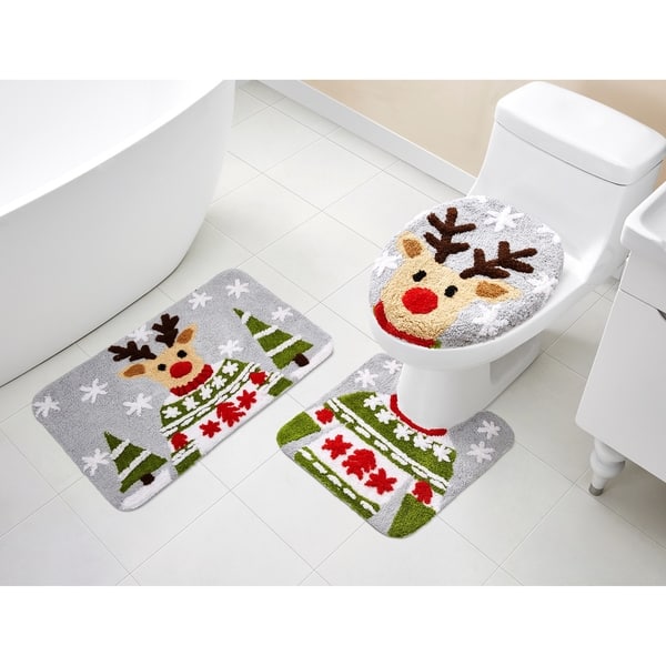 Shop Vcny Home Reindeer 3 Piece Holiday Bath Rug Set Free