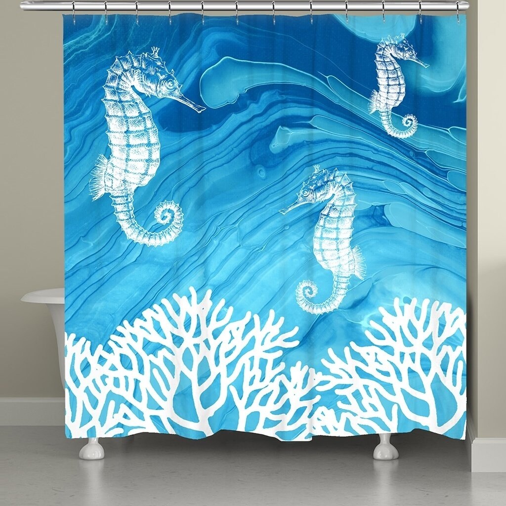 Seahorse And Coral Coastal - Waffle Weave Embroidered Kitchen