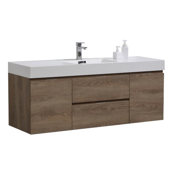 Bliss 60" Butternut Wall Mount Single Sink Modern Bathroom Vanity