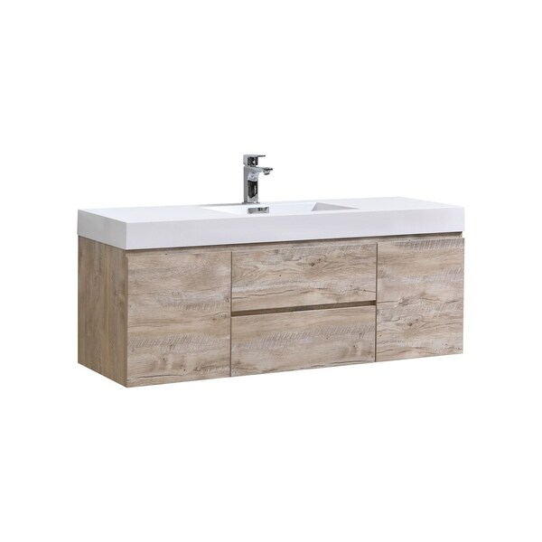 Bliss 60" Nature Wood Wall Mount Single Sink Modern Bathroom Vanity