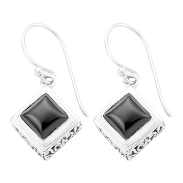 Handmade Sterling Silver Black Onyx Dangle Earrings Indonesia Handmade Sterling Silver Black Onyx Dangle Earrings Indonesia