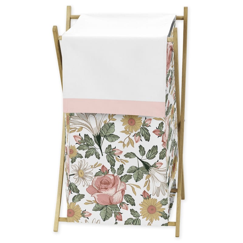 Sweet Jojo Designs Vintage Floral Boho Collection Laundry Hamper Shabby Chic Rose Flower Farmhouse