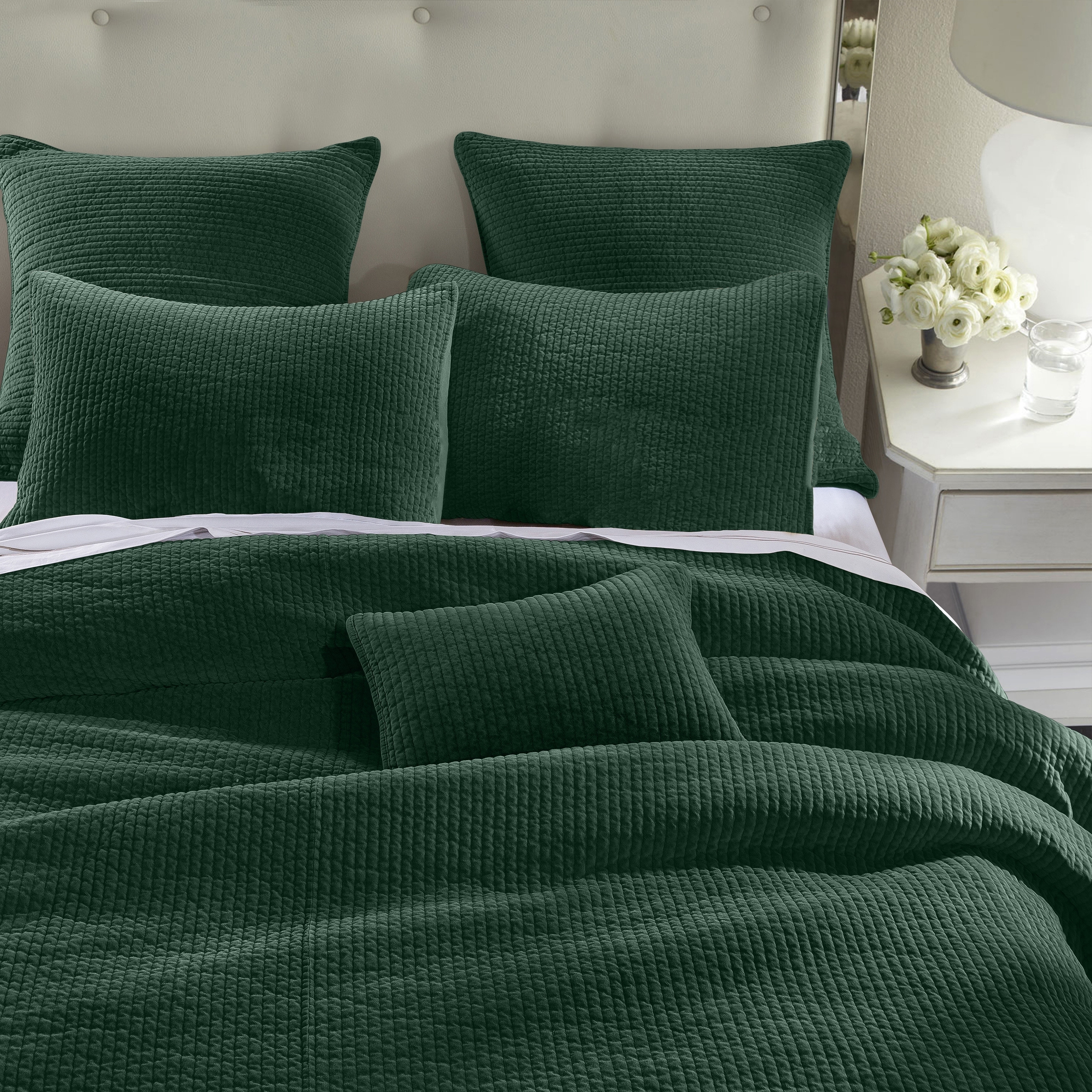 HiEnd Accents Stone Washed Cotton Velvet Quilt Set, King Emerald