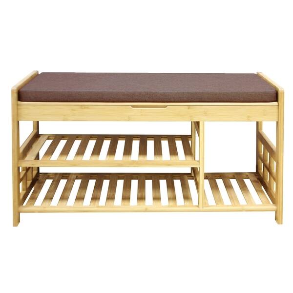 Shop Black Friday Deals On Clevr 2 Tier Shoe Rack Natural Bamboo Organizer Storage Bench With Drawer On Top 44 Overstock 30371215