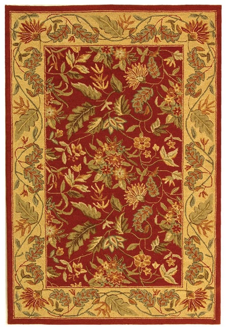 Handmade Paradise Red Wool Rug (6 X 9) (RedPattern FloralMeasures 0.375 inch thickTip We recommend the use of a non skid pad to keep the rug in place on smooth surfaces.All rug sizes are approximate. Due to the difference of monitor colors, some rug col