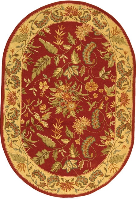 Handmade Paradise Red Wool Rug (46 X 66 Oval)