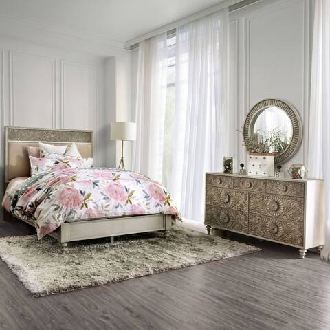 Furniture of America Daff Beige 2-piece Padded Bed and Dresser Set