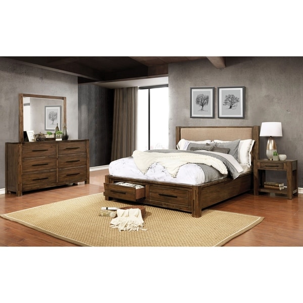 Furniture of America Pore 3-piece Bed with Nightstand and Dresser Set