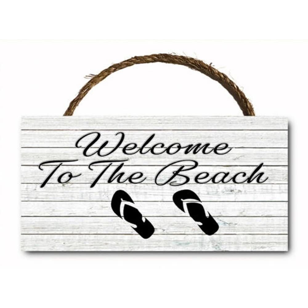 Welcome To The Beach Sandals Hanging Wood Plaque Wall Sign 12x6