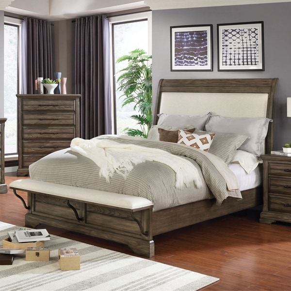 Furniture of America Kete Walnut 2-piece Padded Bed and Chest Set