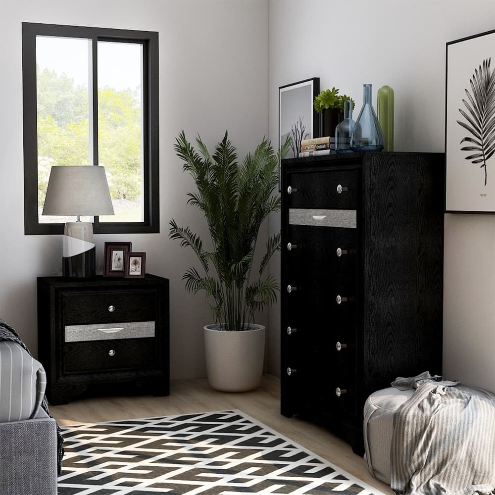 Balistrieri Contemporary Black 2-piece Nightstand and Chest Set by Silver Orchid