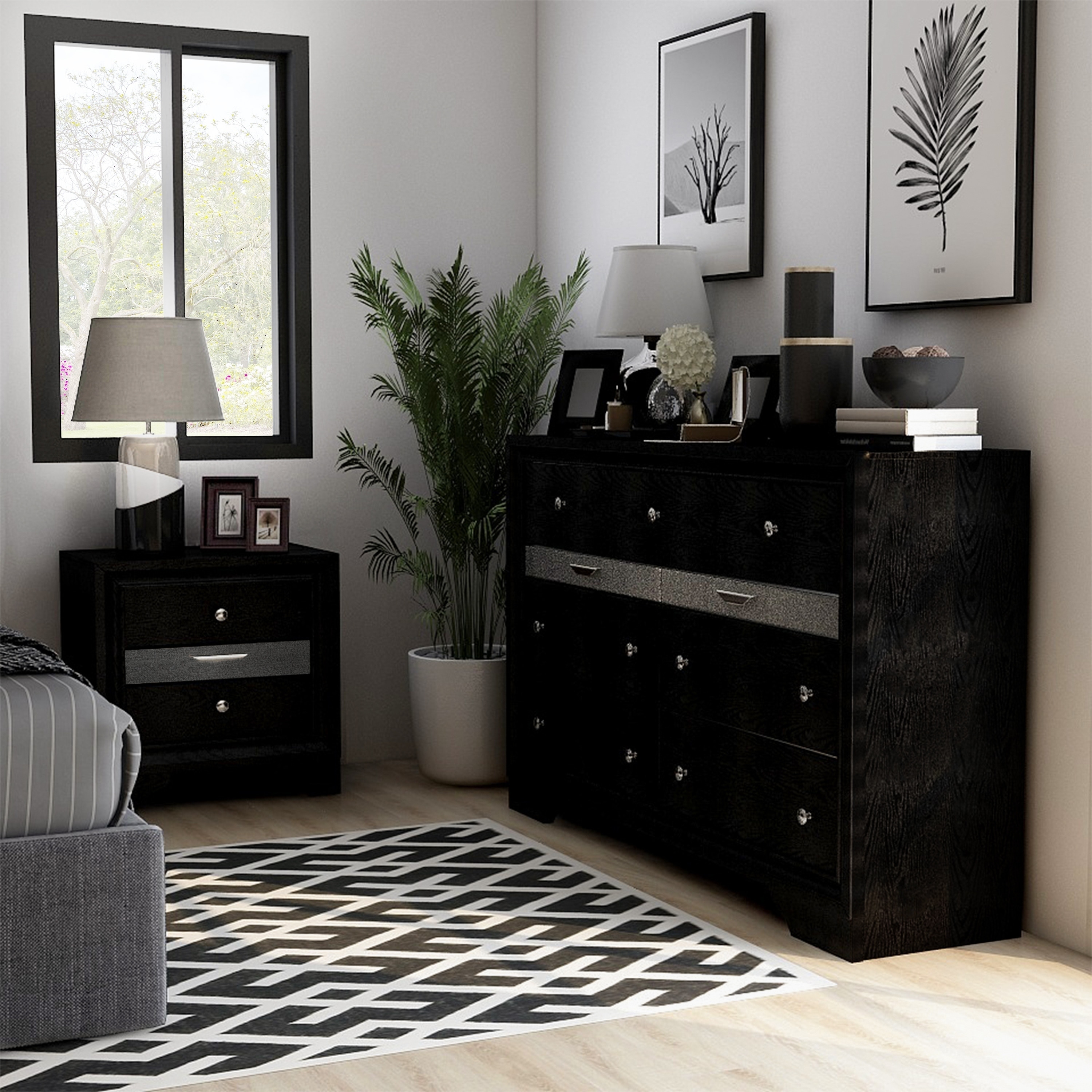 Furniture Of America Balistrieri Black 2 Piece Nightstand And Dresser On Sale Overstock 30374782
