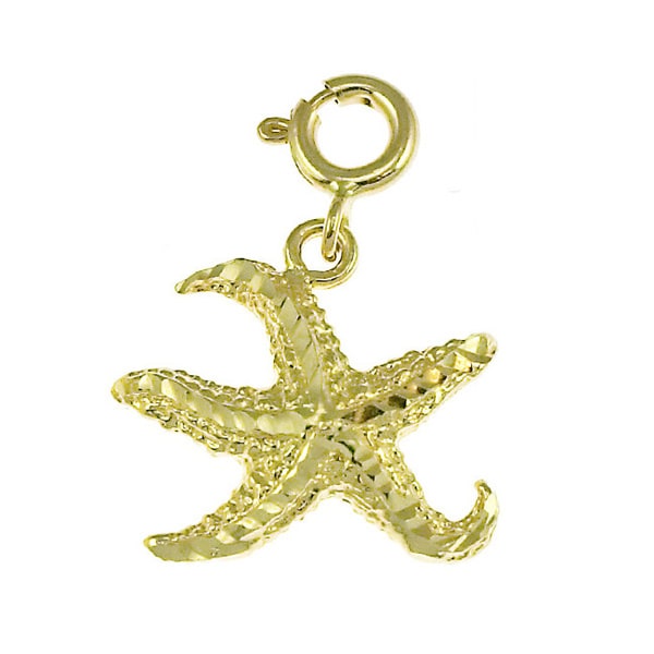 14k Yellow Gold Spring ring Starfish Charm Gold Charms