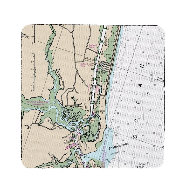 Holden Beach, NC Nautical Map Coaster Set of 4