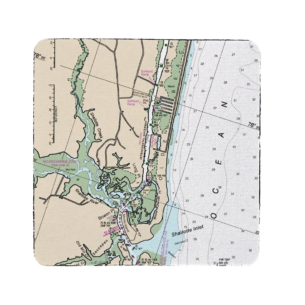 Holden Beach, NC Nautical Map Coaster Set of 4