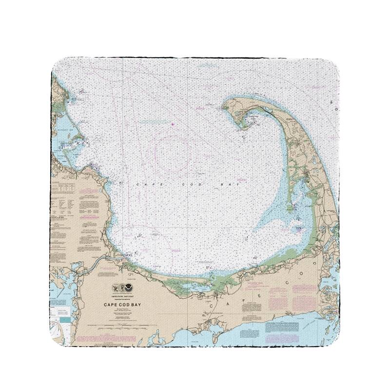 Cape Cod Bay, MA Nautical Map Coaster Set of 4