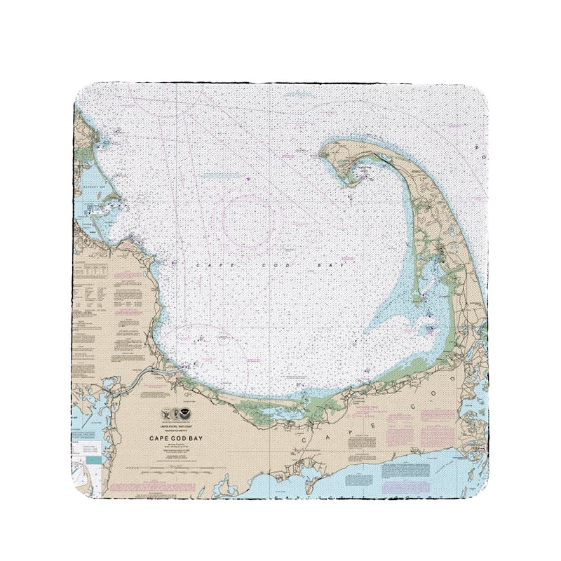 Cape Cod Bay, MA Nautical Map Coaster Set of 4