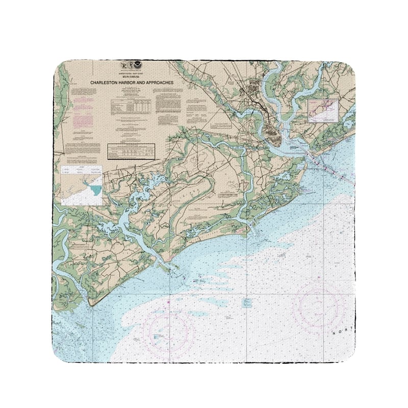 Charleston Harbor and Approaches, SC Nautical Map Coaster Set of 4