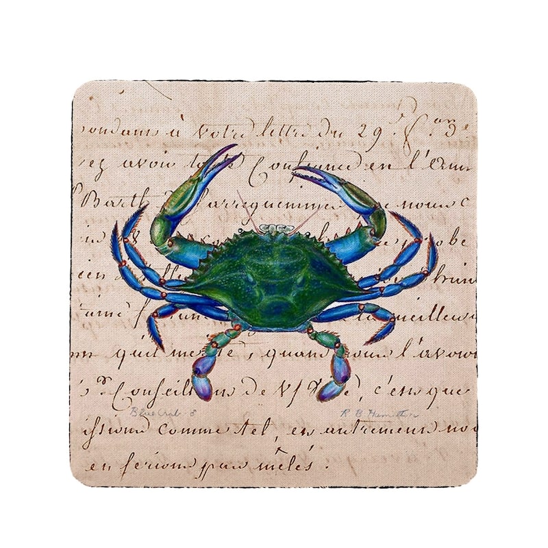 Male Blue Script Crab Coaster Set of 4