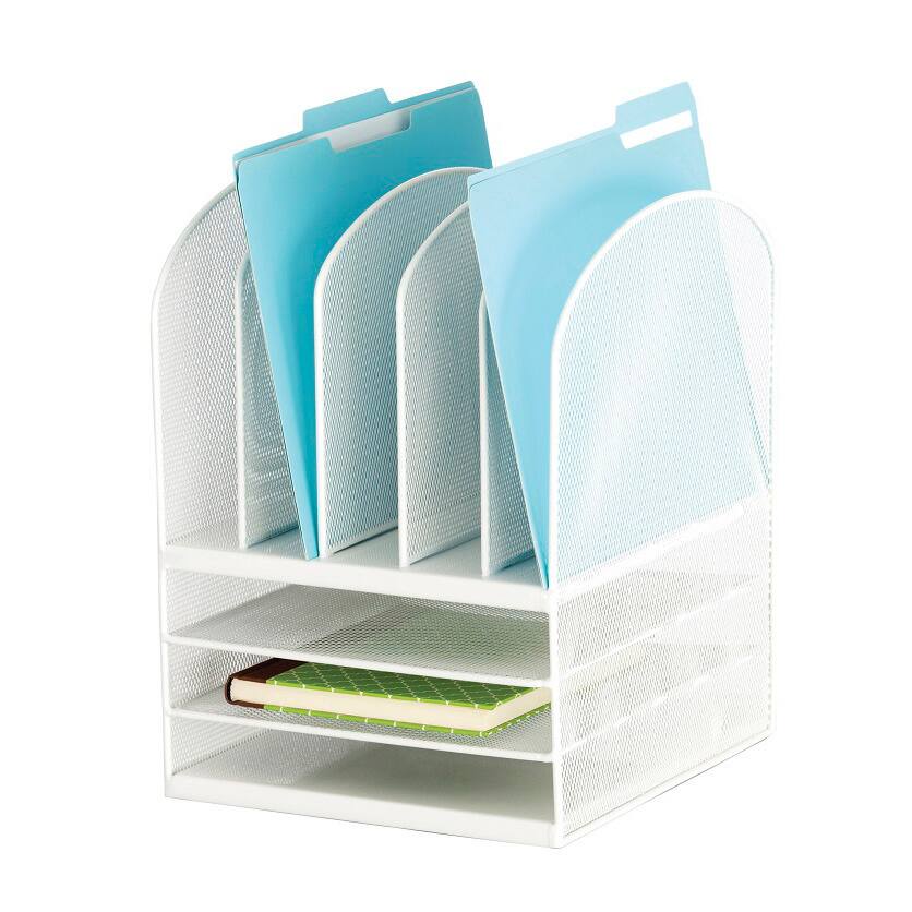 Safco Onyx 3 Horizontal 5 Upright Wire Mesh Desktop Organizer - White